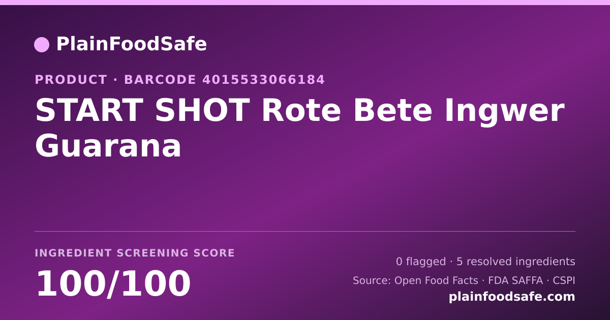 Share card for START SHOT Rote Bete Ingwer Guarana Food Ingredient Profile