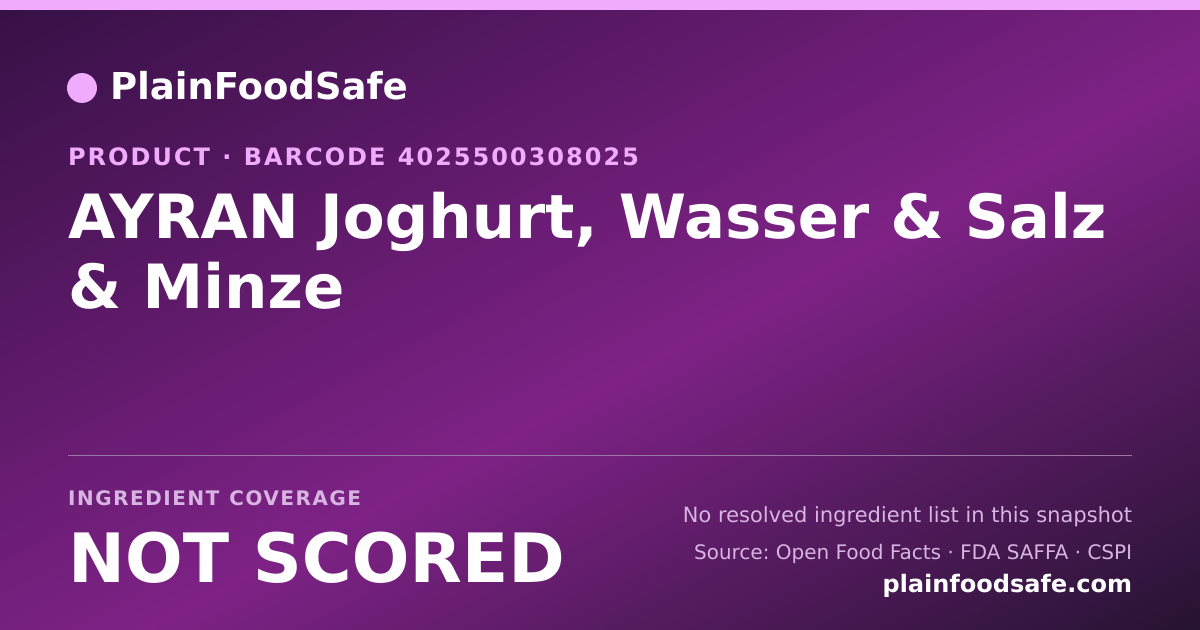 Share card for AYRAN Joghurt, Wasser & Salz & Minze Food Ingredient Profile