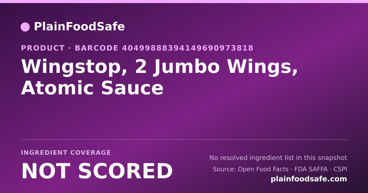 Share card for Wingstop, 2 Jumbo Wings, Atomic Sauce Food Ingredient Profile
