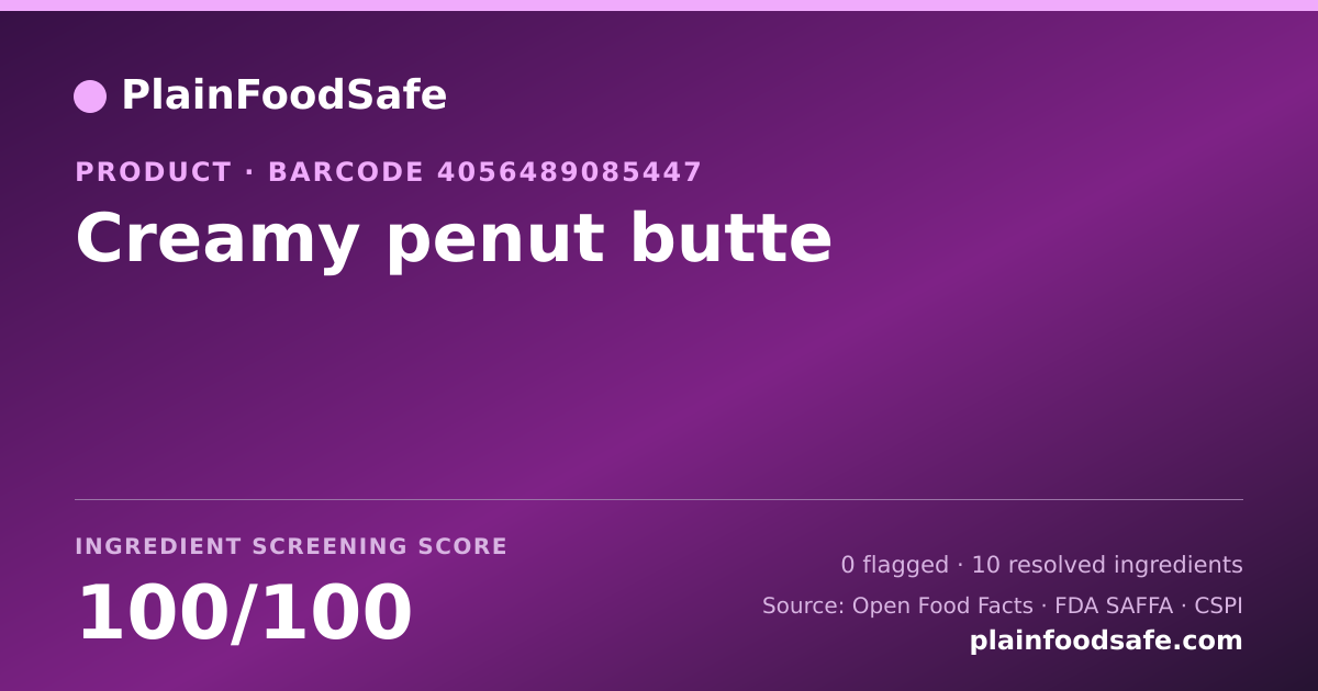 Share card for Creamy penut butte Food Ingredient Profile