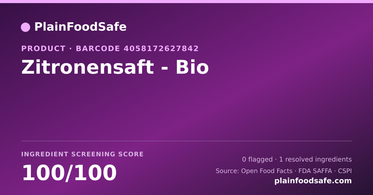 Share card for Zitronensaft - Bio Food Ingredient Profile