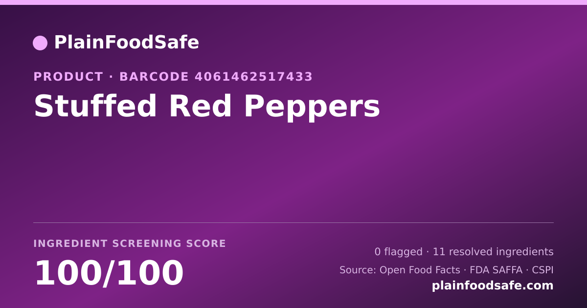 Share card for Stuffed Red Peppers Food Ingredient Profile