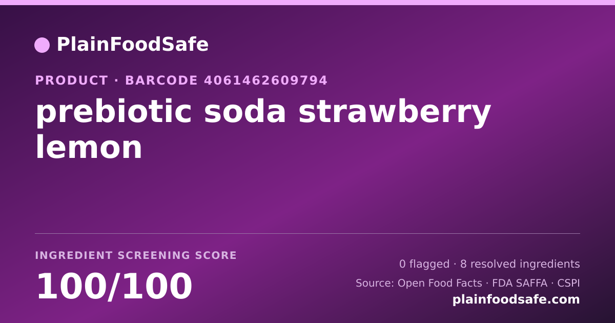 Share card for prebiotic soda strawberry lemon Food Ingredient Profile