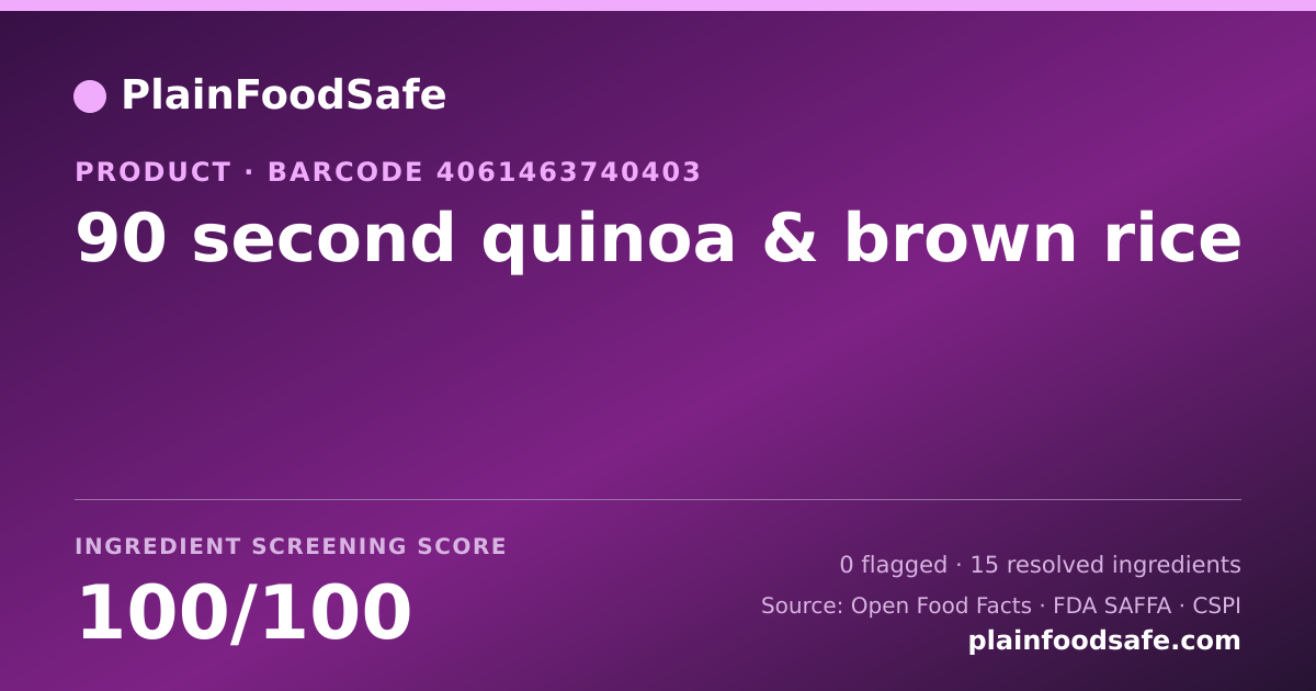 Share card for 90 second quinoa & brown rice Food Ingredient Profile
