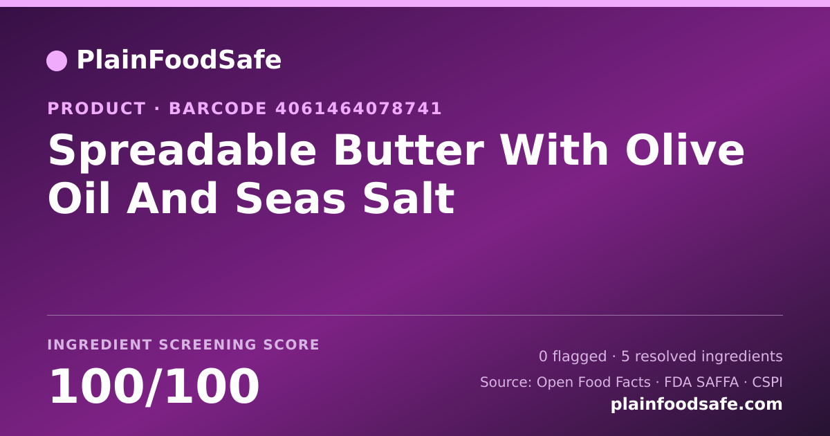 Share card for Spreadable Butter With Olive Oil And Seas Salt Food Ingredient Profile