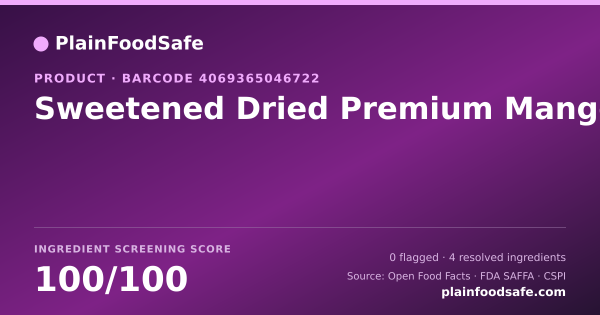 Share card for Sweetened Dried Premium Mango Food Ingredient Profile