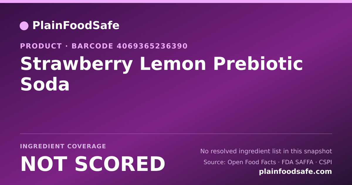 Share card for Strawberry Lemon Prebiotic Soda Food Ingredient Profile
