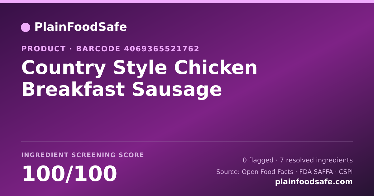 Share card for Country Style Chicken Breakfast Sausage Food Ingredient Profile
