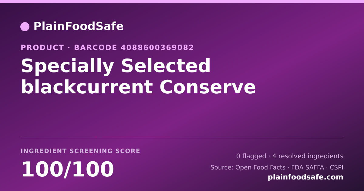 Share card for Specially Selected blackcurrent Conserve Food Ingredient Profile