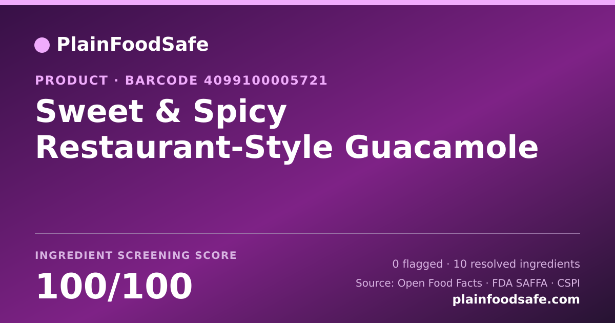 Share card for Sweet & Spicy Restaurant-Style Guacamole Food Ingredient Profile
