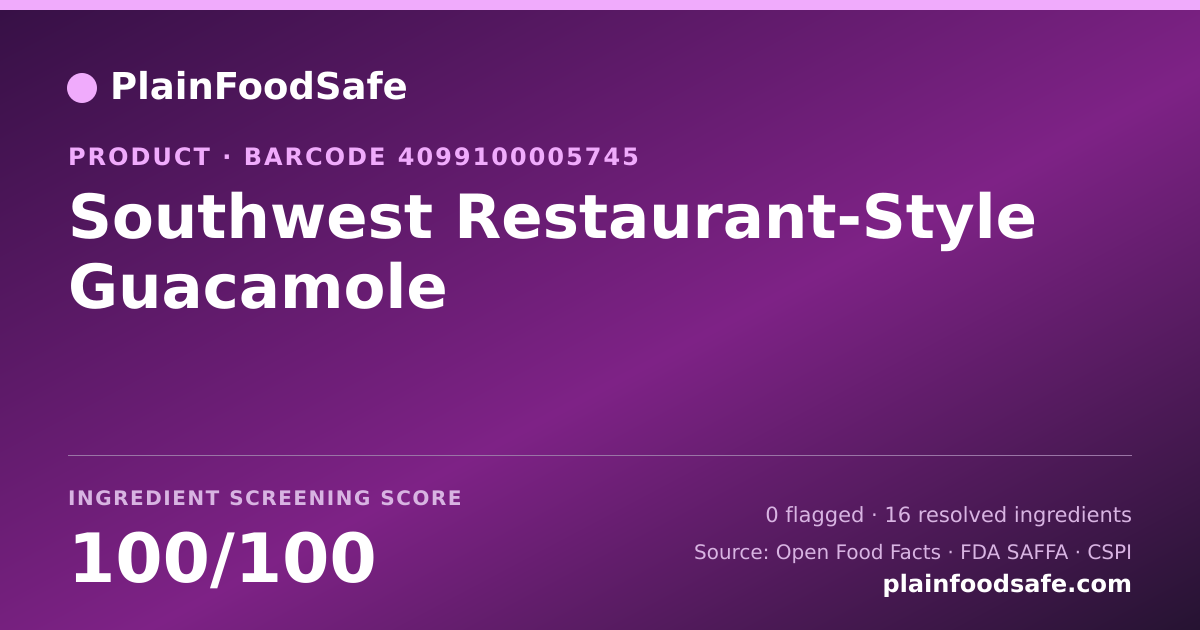 Share card for Southwest Restaurant-Style Guacamole Food Ingredient Profile