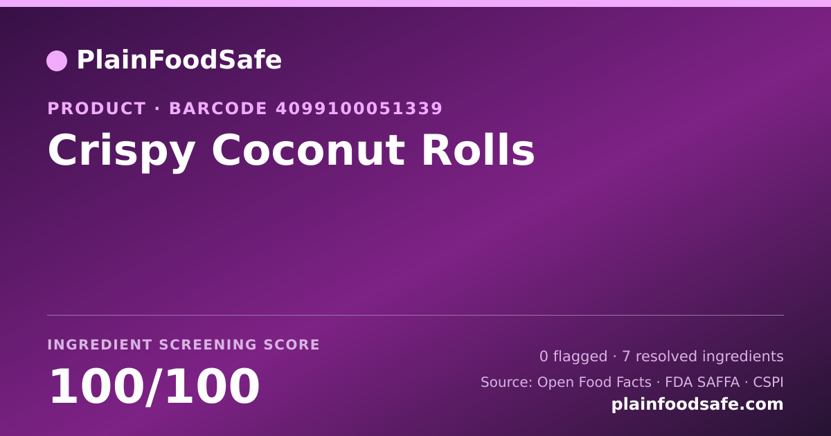 Share card for Crispy Coconut Rolls Food Ingredient Profile