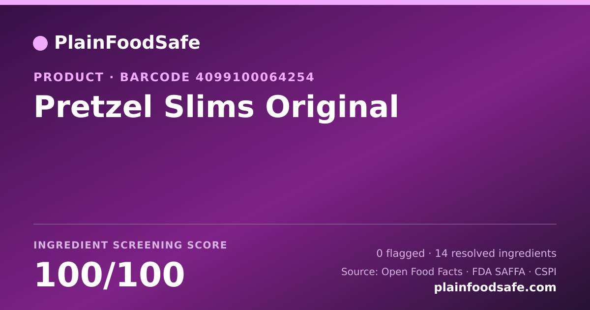 Share card for Pretzel Slims Original Food Ingredient Profile