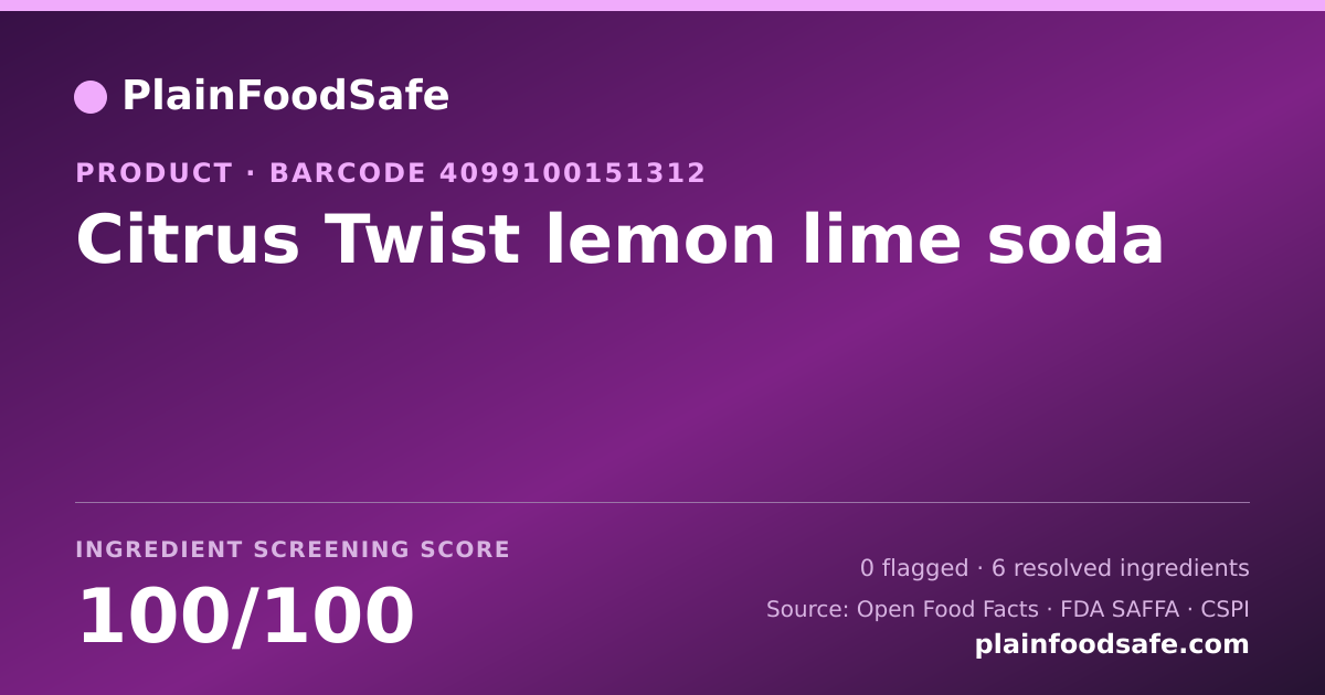 Share card for Citrus Twist lemon lime soda Food Ingredient Profile