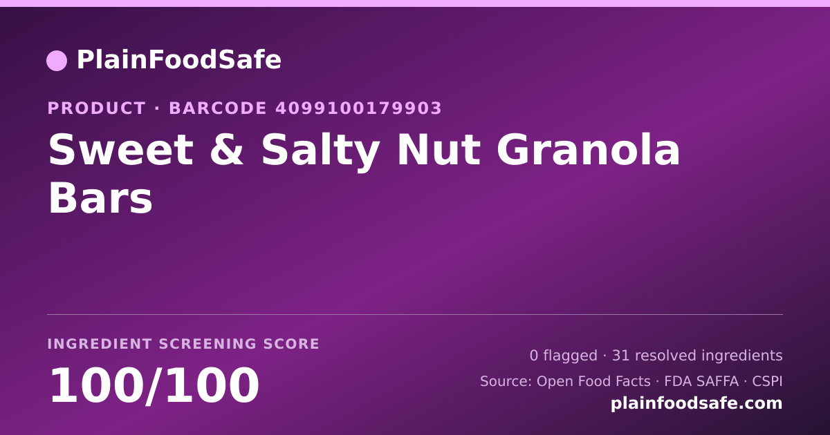 Share card for Sweet & Salty Nut Granola Bars Food Ingredient Profile