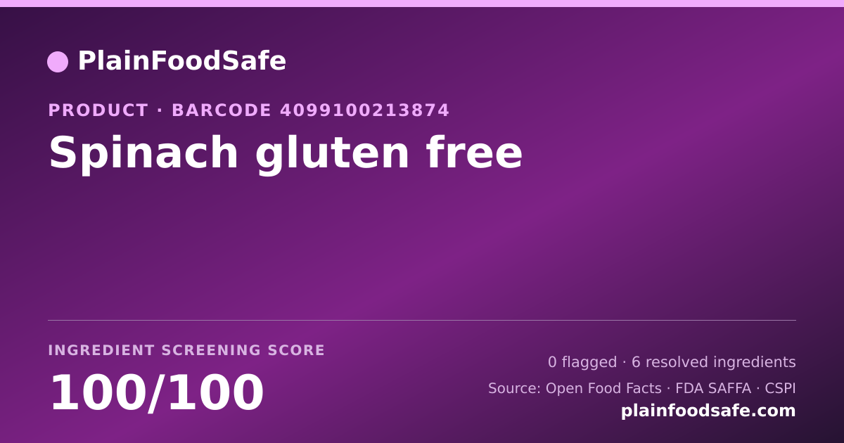 Share card for Spinach gluten free Food Ingredient Profile