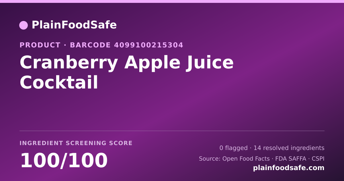 Share card for Cranberry Apple Juice Cocktail Food Ingredient Profile