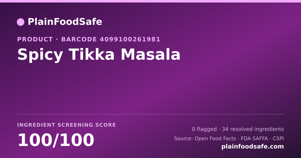 Share card for Spicy Tikka Masala Food Ingredient Profile