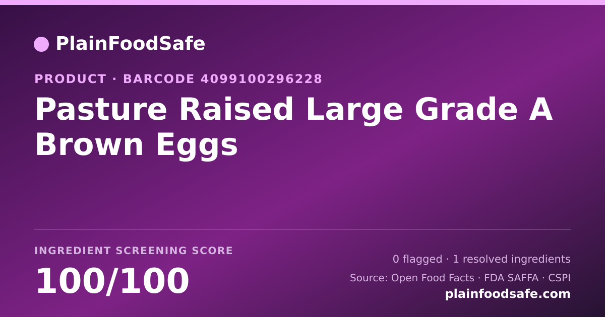 Share card for Pasture Raised Large Grade A Brown Eggs Food Ingredient Profile
