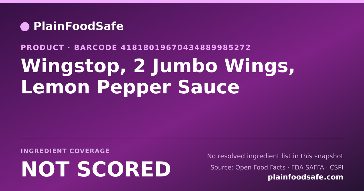 Share card for Wingstop, 2 Jumbo Wings, Lemon Pepper Sauce Food Ingredient Profile