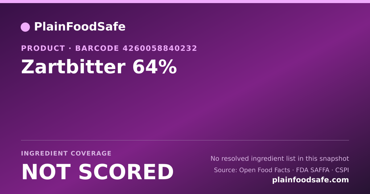 Share card for Zartbitter 64% Food Ingredient Profile