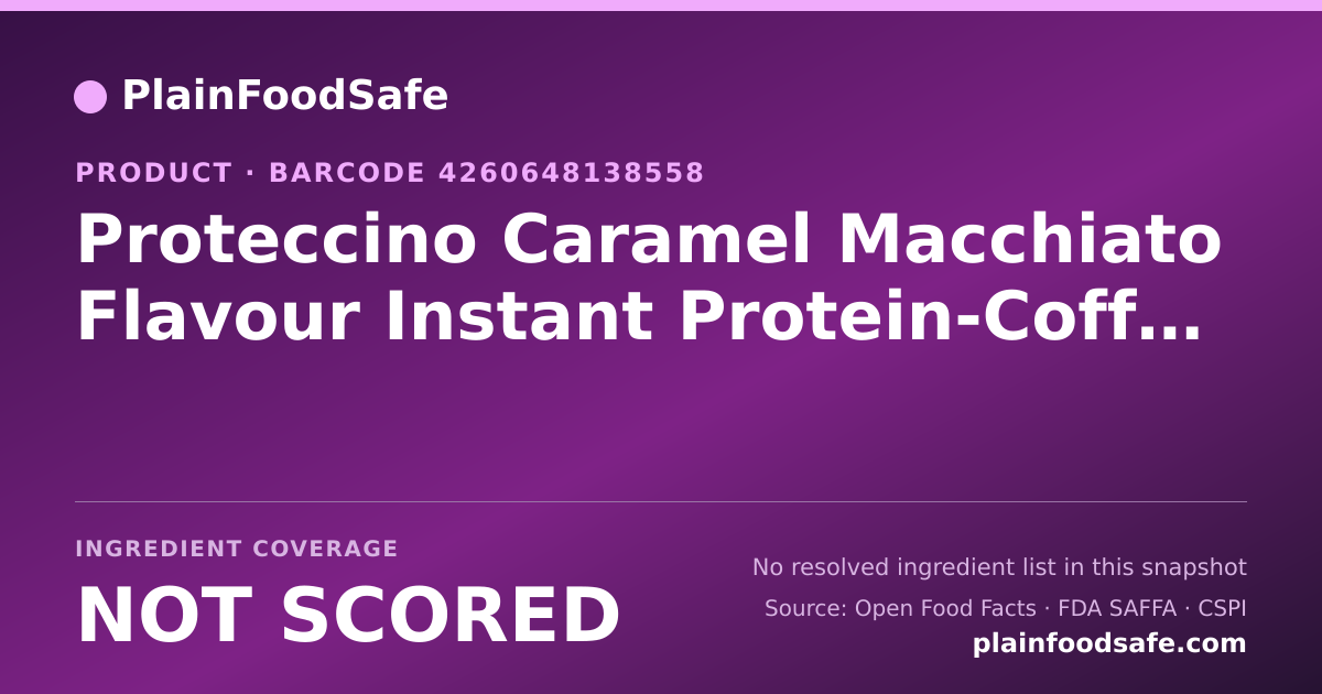 Share card for Proteccino Caramel Macchiato Flavour Instant Protein-Coffee Drink Food Ingredient Profile