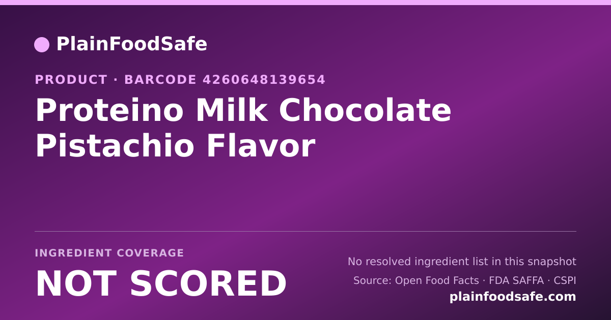 Share card for Proteino Milk Chocolate Pistachio Flavor Food Ingredient Profile