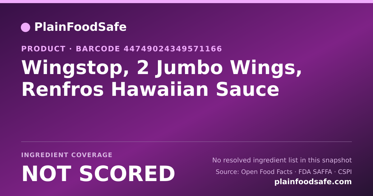 Share card for Wingstop, 2 Jumbo Wings, Renfros Hawaiian Sauce Food Ingredient Profile