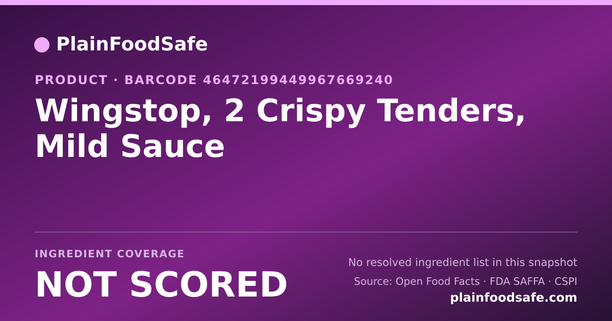 Share card for Wingstop, 2 Crispy Tenders, Mild Sauce Food Ingredient Profile