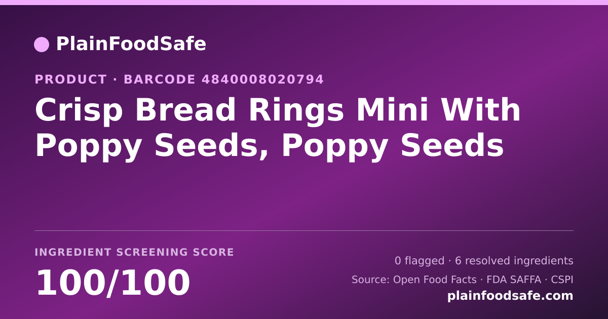 Share card for Crisp Bread Rings Mini With Poppy Seeds, Poppy Seeds Food Ingredient Profile
