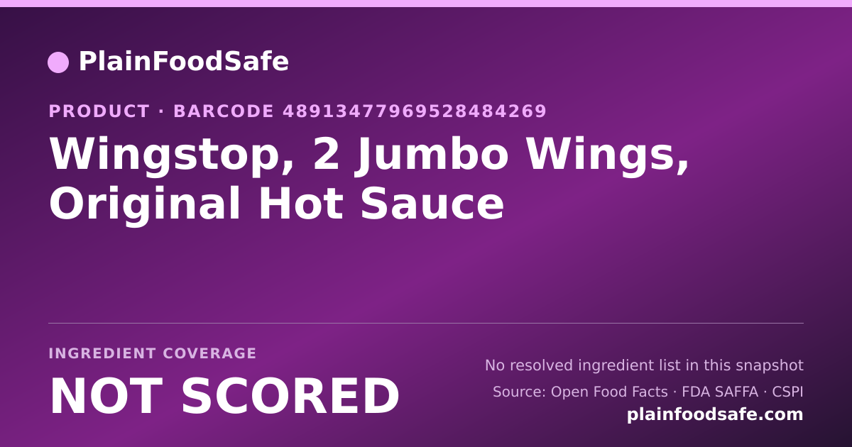Share card for Wingstop, 2 Jumbo Wings, Original Hot Sauce Food Ingredient Profile