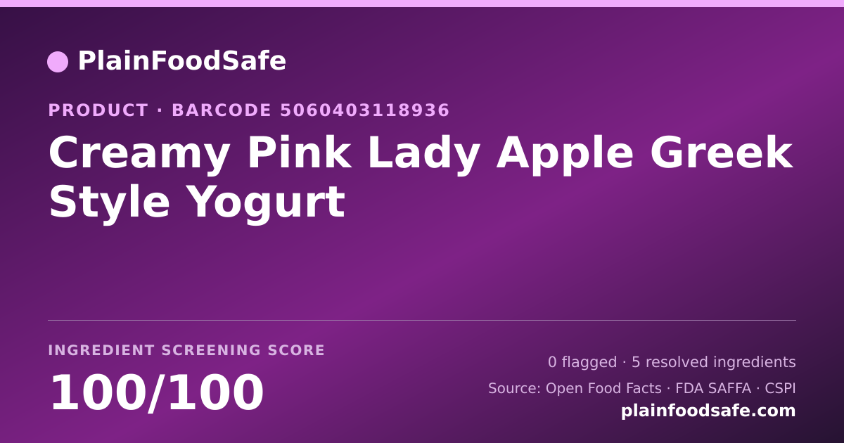 Share card for Creamy Pink Lady Apple Greek Style Yogurt Food Ingredient Profile