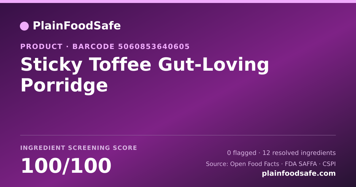 Share card for Sticky Toffee Gut-Loving Porridge Food Ingredient Profile