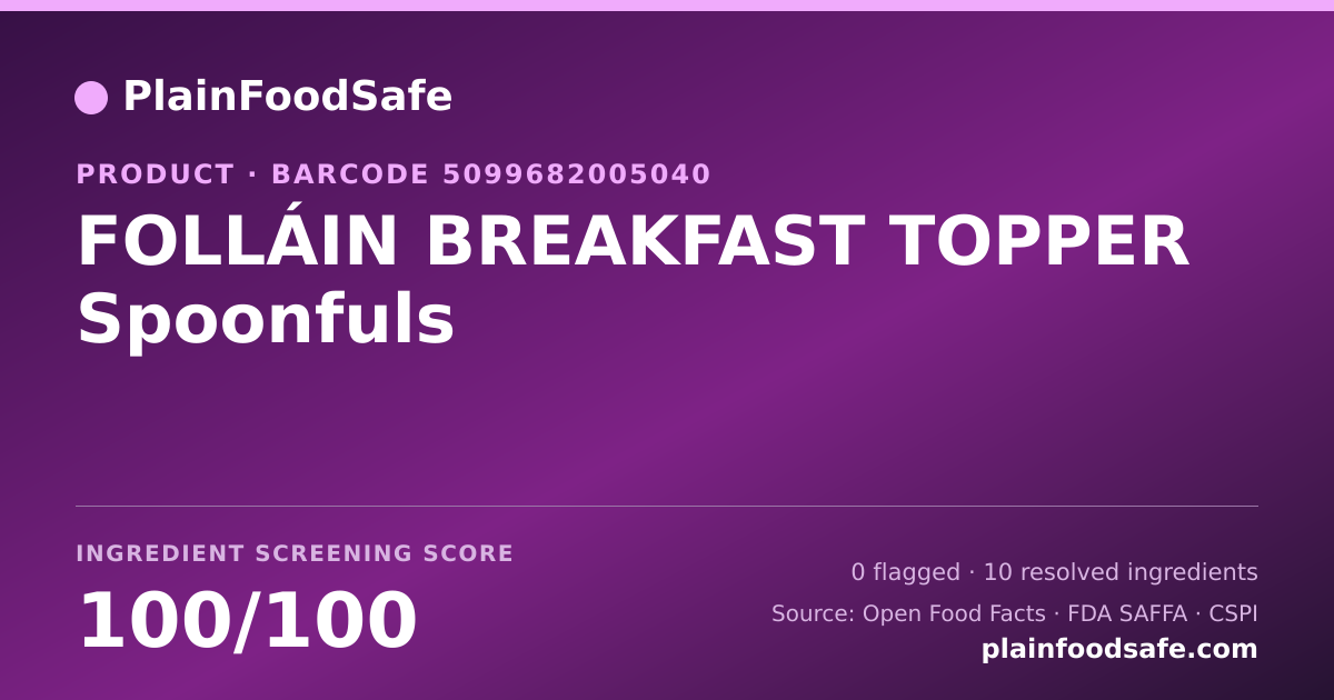 Share card for FOLLÁIN BREAKFAST TOPPER Spoonfuls Food Ingredient Profile