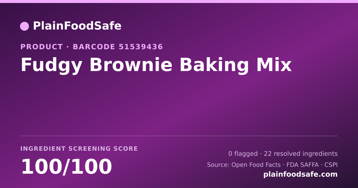 Share card for Fudgy Brownie Baking Mix Food Ingredient Profile