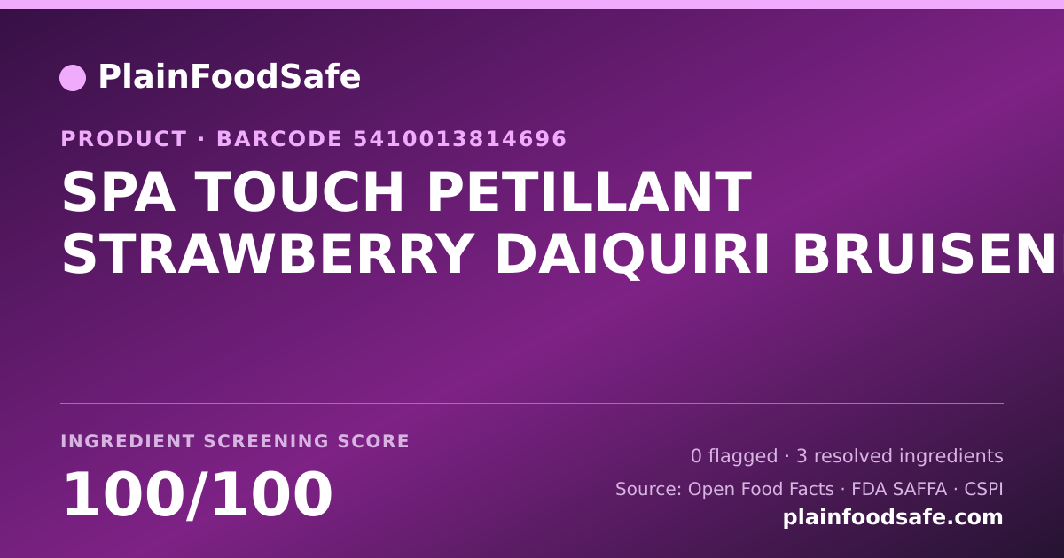 Share card for SPA TOUCH PETILLANT STRAWBERRY DAIQUIRI BRUISEND 1 Food Ingredient Profile