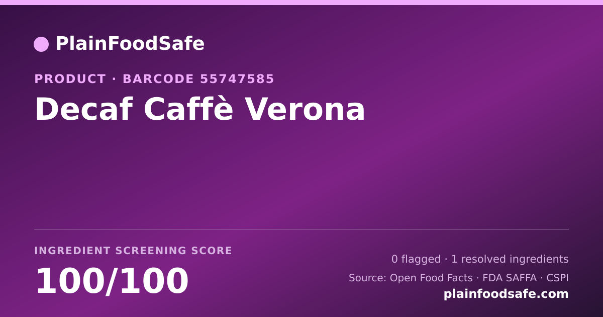 Share card for Decaf Caffè Verona Food Ingredient Profile