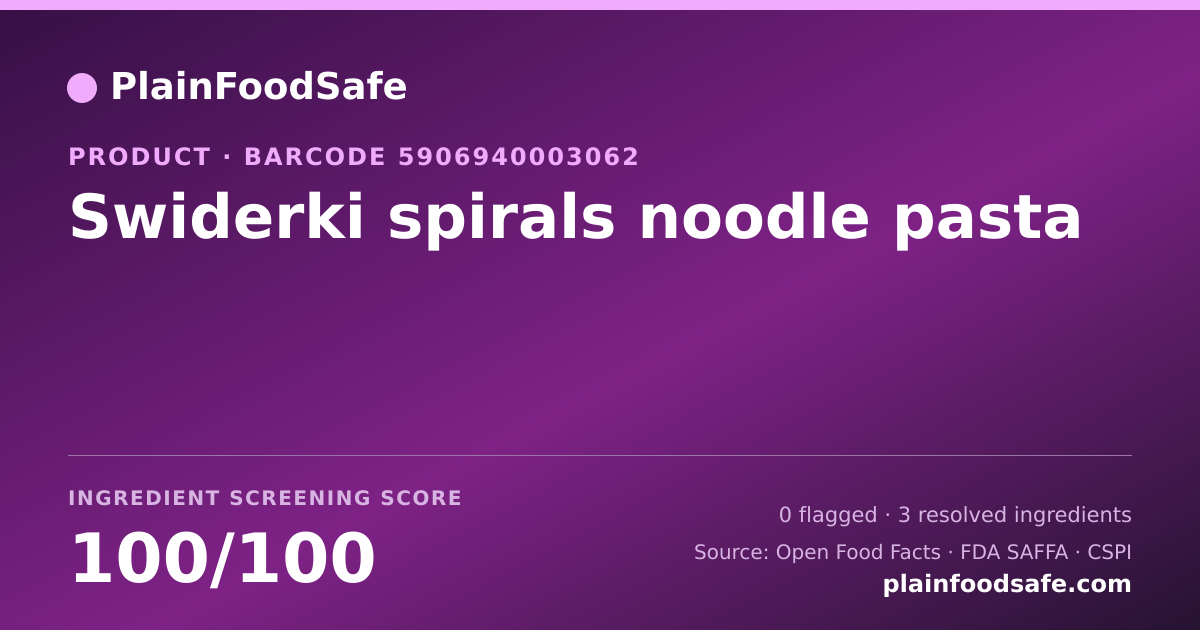 Share card for Swiderki spirals noodle pasta Food Ingredient Profile