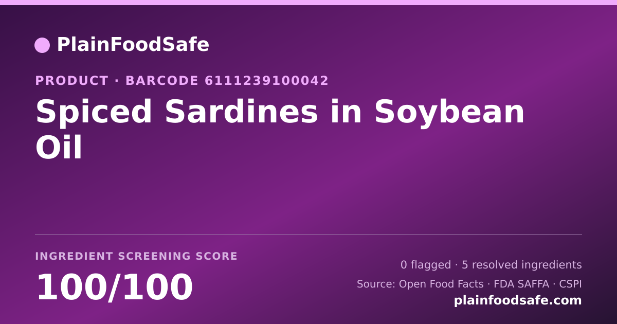 Share card for Spiced Sardines in Soybean Oil Food Ingredient Profile