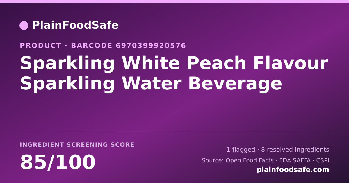 Share card for Sparkling White Peach Flavour Sparkling Water Beverage Food Ingredient Profile
