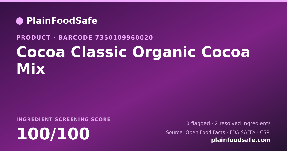 Share card for Cocoa Classic Organic Cocoa Mix Food Ingredient Profile
