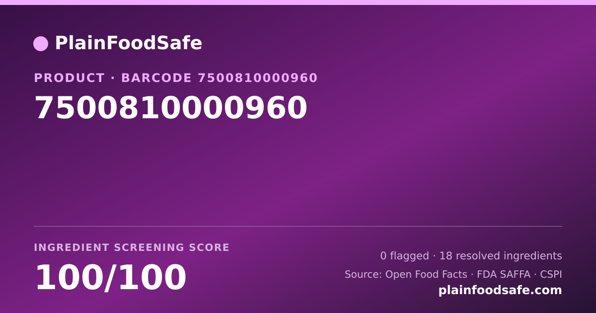 Share card for 7500810000960 Food Ingredient Profile