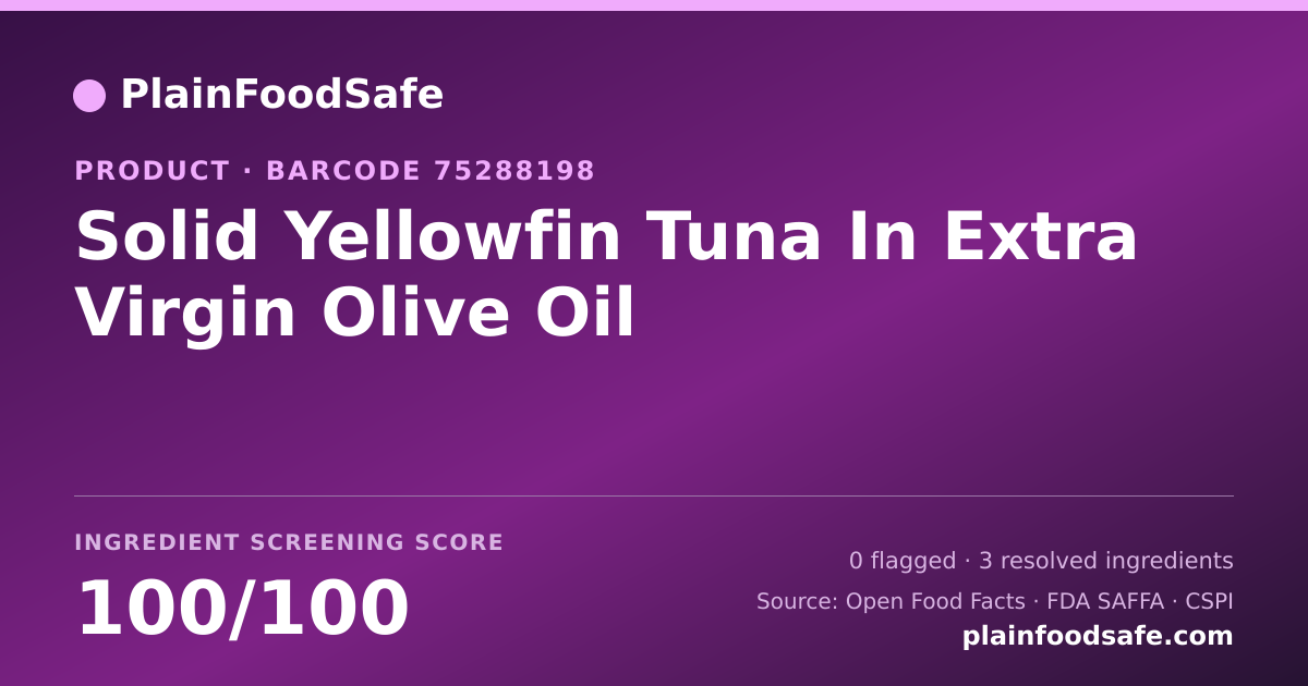 Share card for Solid Yellowfin Tuna In Extra Virgin Olive Oil Food Ingredient Profile