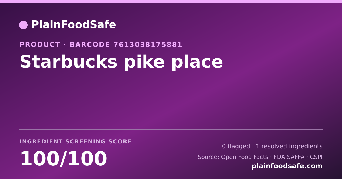Share card for Starbucks pike place Food Ingredient Profile