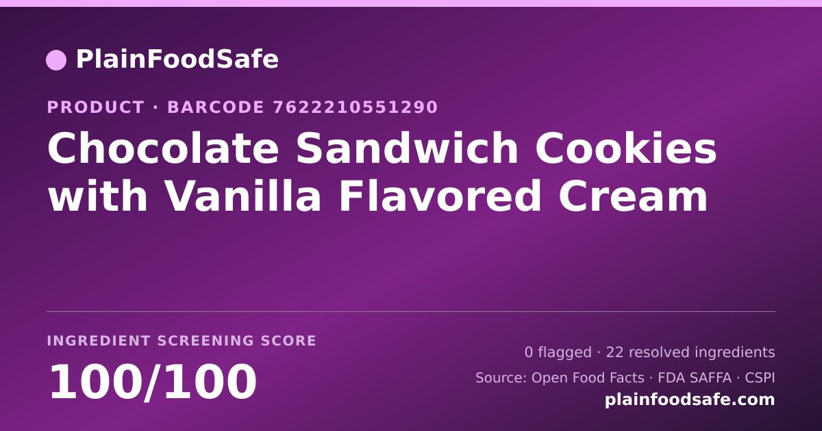 Share card for Chocolate Sandwich Cookies with Vanilla Flavored Cream Food Ingredient Profile