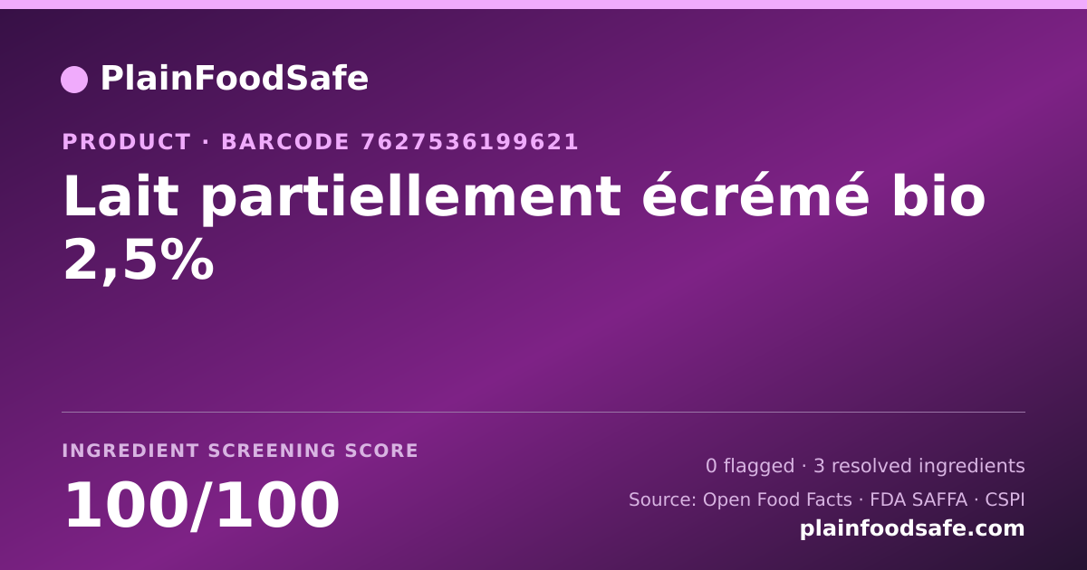 Share card for Lait partiellement écrémé bio 2,5% Food Ingredient Profile