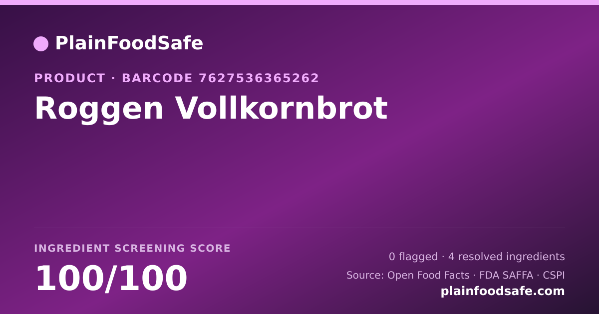 Share card for Roggen Vollkornbrot Food Ingredient Profile