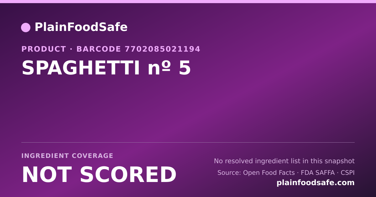 Share card for SPAGHETTI nº 5 Food Ingredient Profile