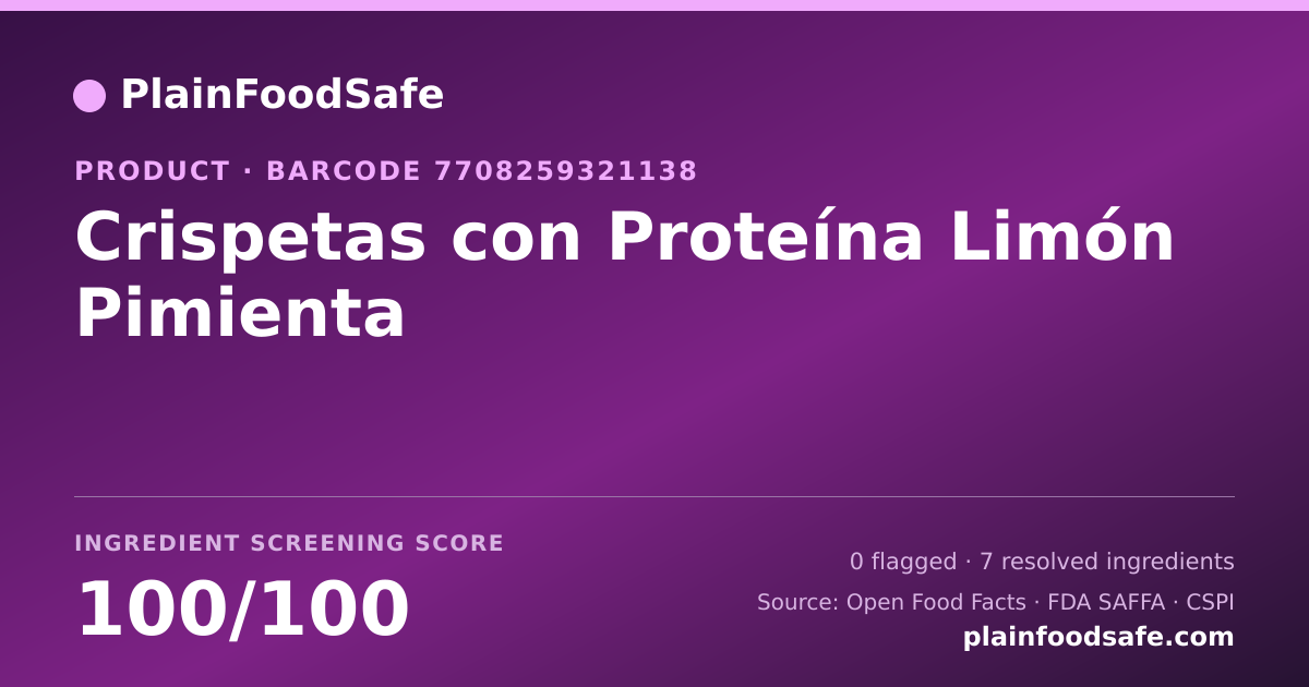 Share card for Crispetas con Proteína Limón Pimienta Food Ingredient Profile