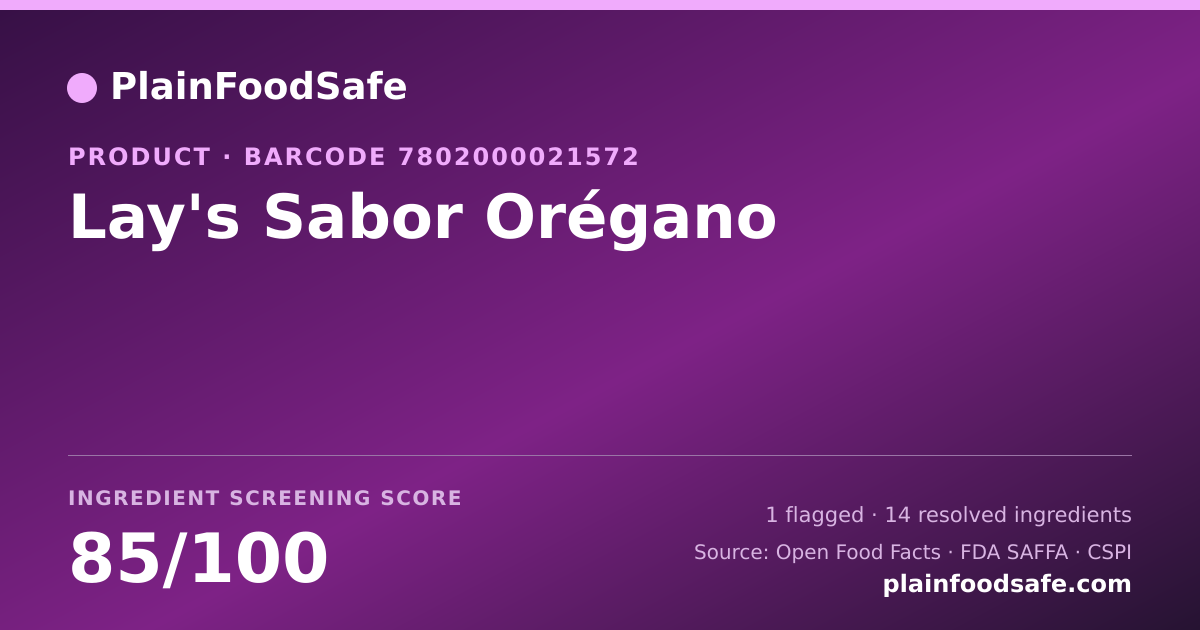 Share card for Lay's Sabor Orégano Food Ingredient Profile